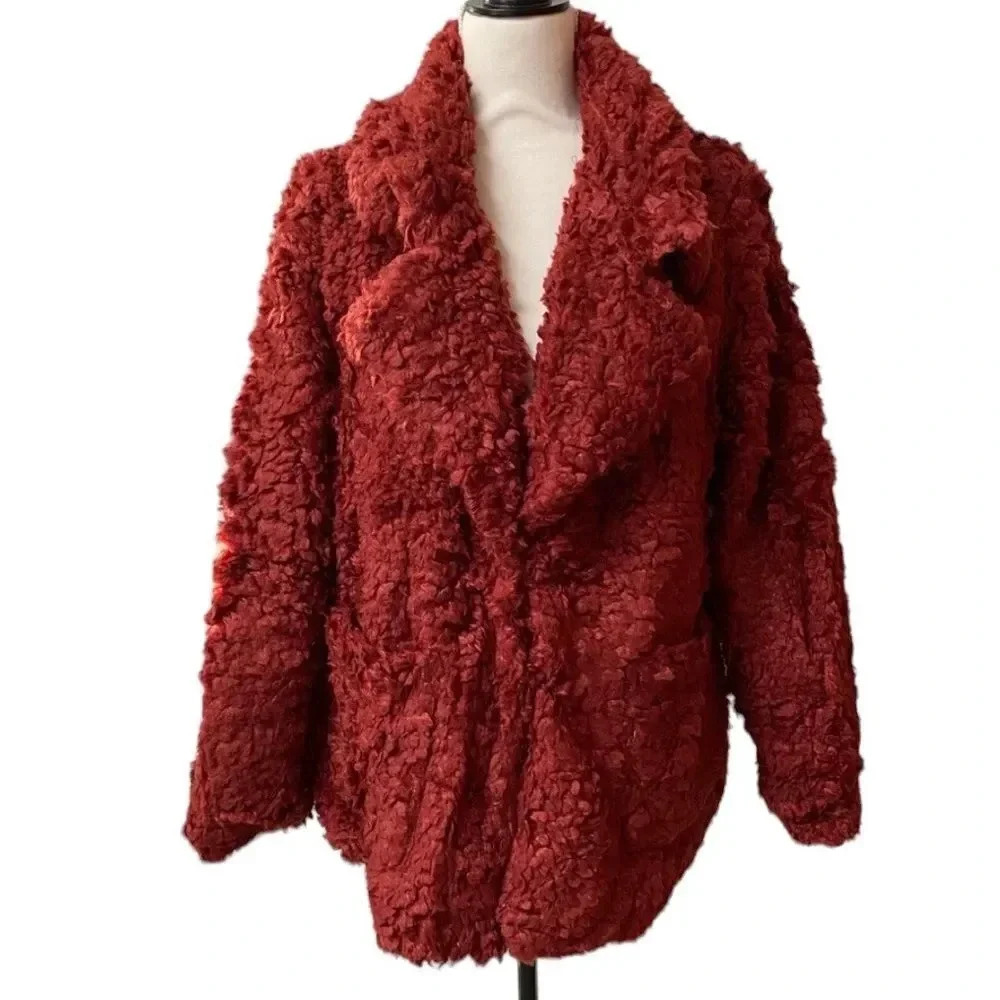 Me Jane NWT Rust Teddy Faux Fur Coat Shaggy Plush Jacket Medium